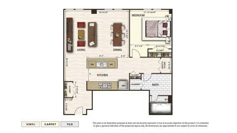 Floor plan for 1 bed, 1 bath, 790 sqft